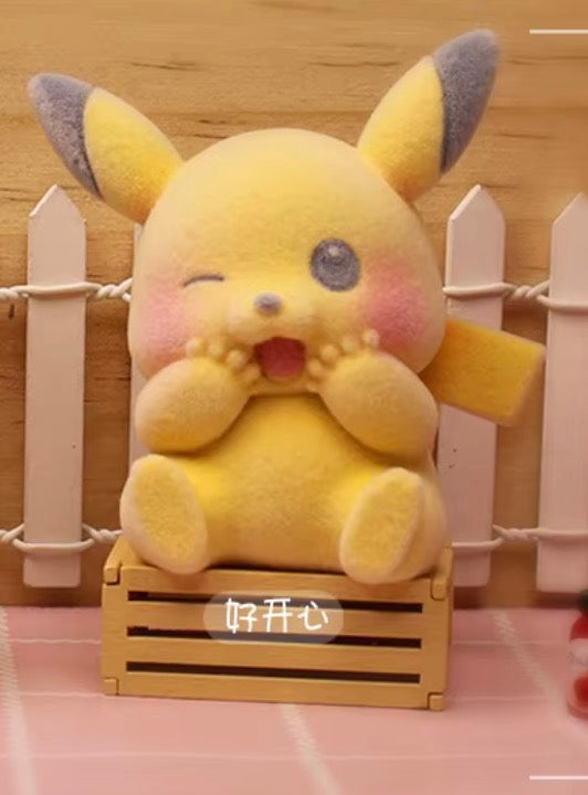 Pikachu no worries flocked figure - open box