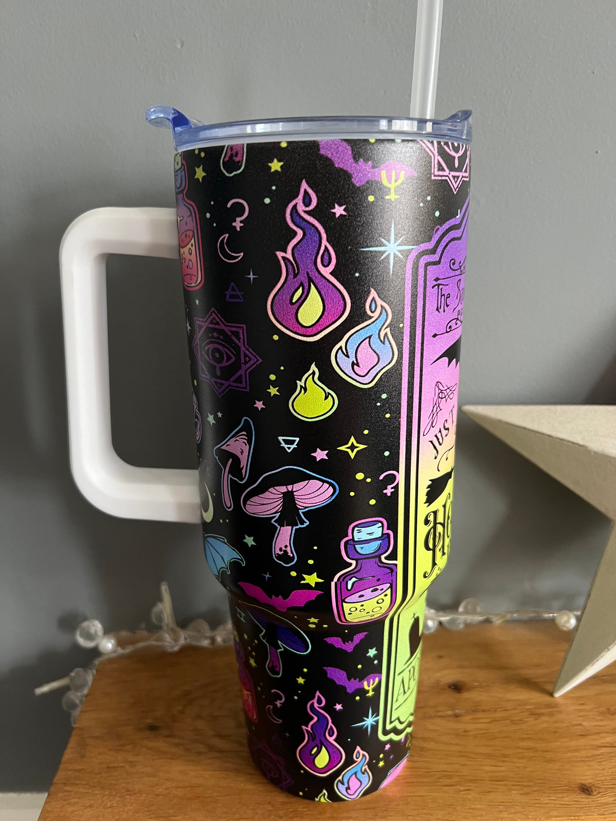 40oz double walled stainless steel tumbler with big handle, lid & straw