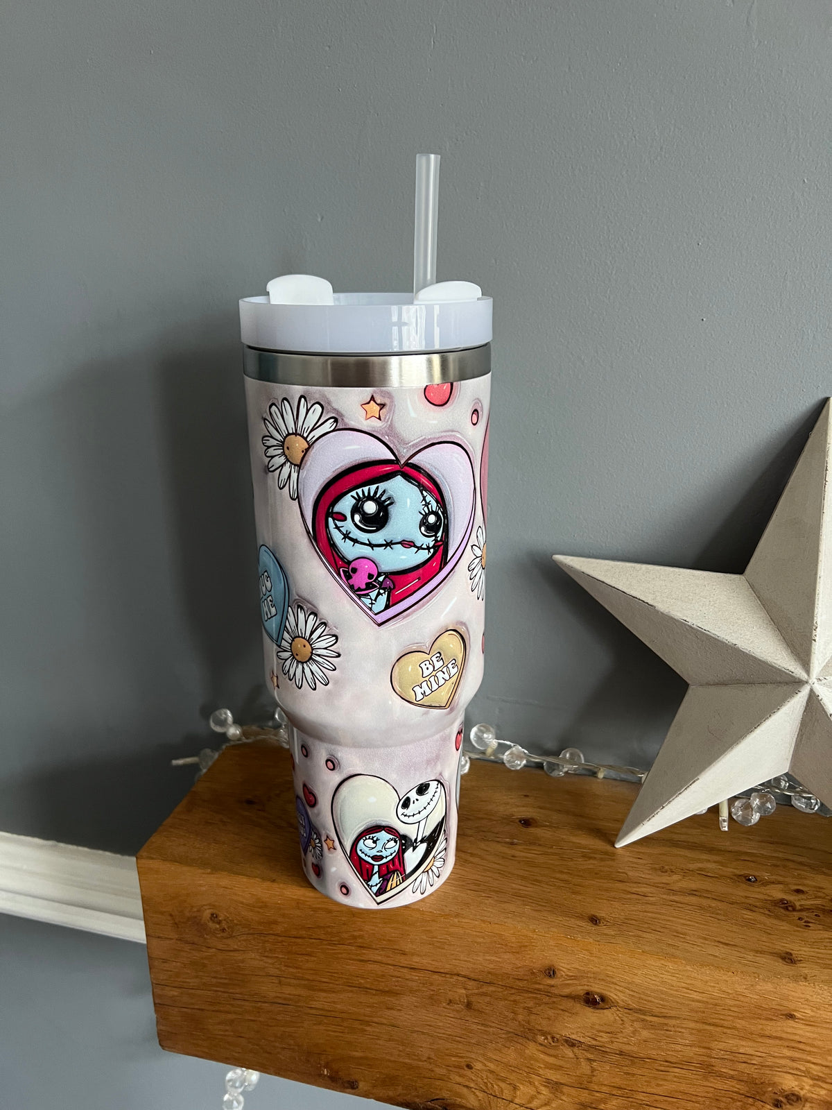 40oz double walled stainless steel tumbler with big handle, lid & straw
