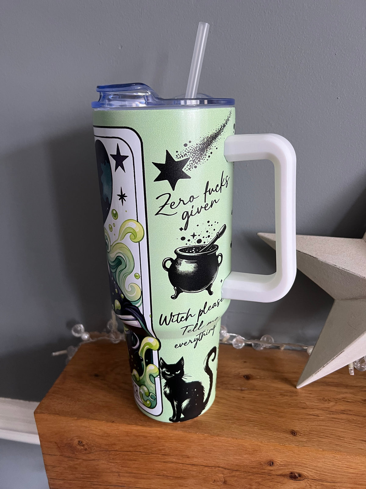 40oz double walled stainless steel tumbler with big handle, lid & straw